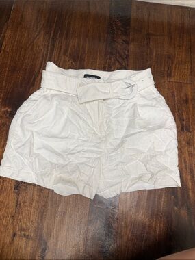 Express Cream High-Waist Paperbag Shorts with Belt